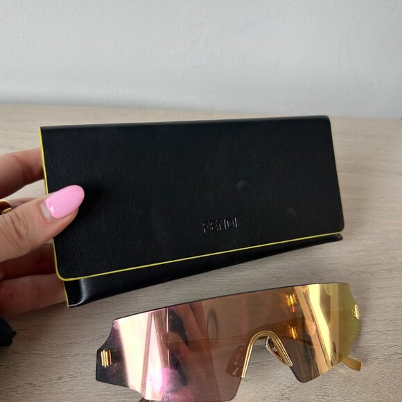 NWOT Fendi FF 0440/S Mirror Gold Sunglasses Rimless Frame Shield Shape - Picture 14 of 14